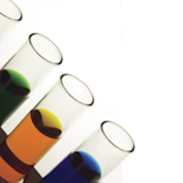 Various colored chemicals in test tubes.