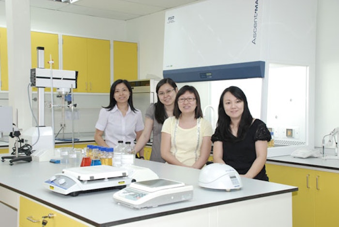 The personal care laboratory team at IMCD Malaysia (from left): Ong Yien Shee, account manager; Liew Chiew Ngan, asst. technical manager; Ng Yew Ming, business manager; and Grace Chan, business manager.