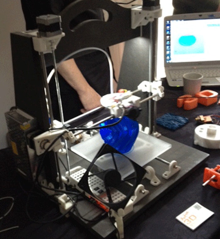The 3D printer layers materials such as plastic to form a solid object.