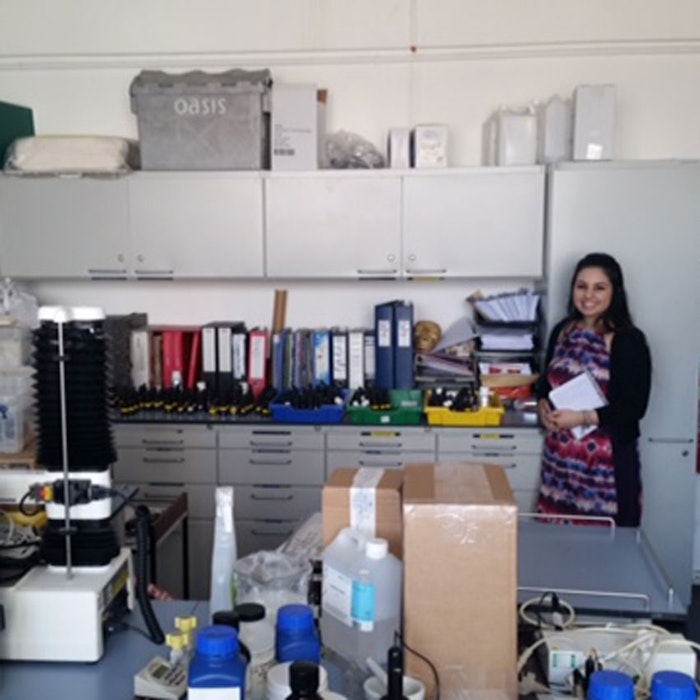 Cosmetics & Toiletries Assistant Editor, Jennifer Novoseletsky, takes notes in a multipurpose and fragrance-focused lab at UAL LCF.