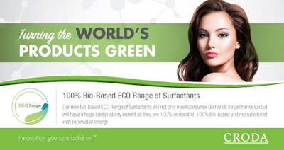 Sustainability is an integral part of Croda’s business, informing and guiding our development strategies. Croda is Turning the World’s Products Green with our new, 100% renewable, 100% bio-based ECO Range of surfactants. Our ECO range will be the widest range of 100% renewable surfactants on the market.