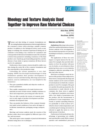 Rheology and Texture Analysis Used Together to Improve Raw Material Choices