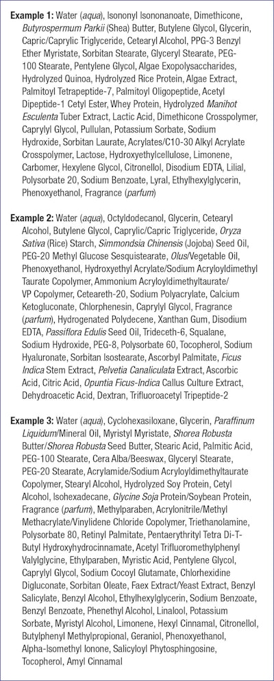 Table 1. Ingredient Disclosure Comparisons for Commercial Neck Creams