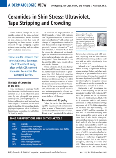 Ceramides in Skin Stress: Ultraviolet, Tape Stripping, and Crowding
