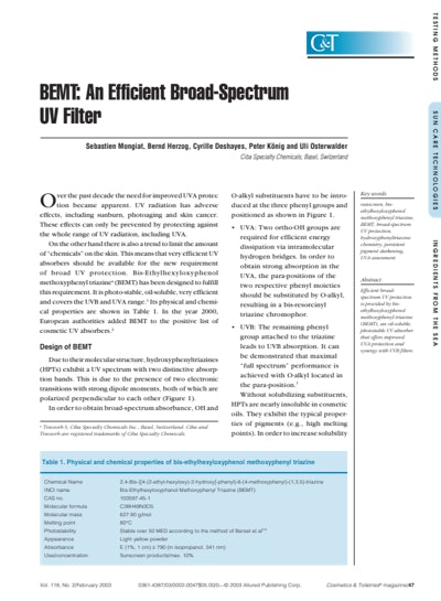 BEMT: An Efficient Broad-Spectrum UV Filter