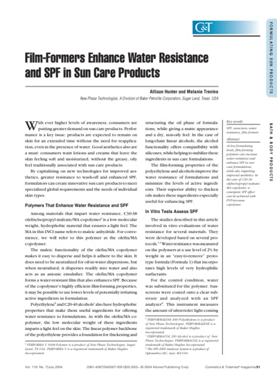 Film-Formers Enhance Water Resistance and SPF in Sun Care Products