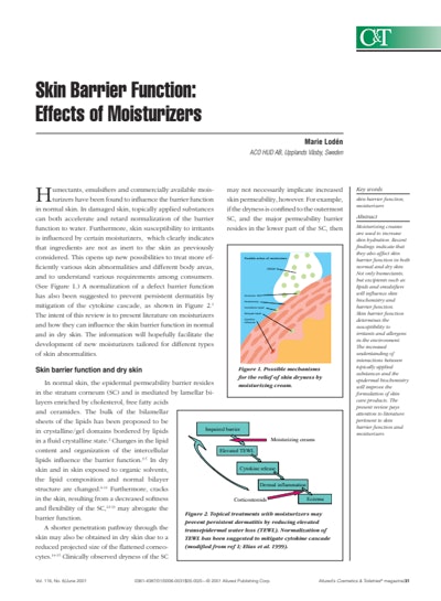 Article Download: Skin Barrier Function, Effects of Moisturizers