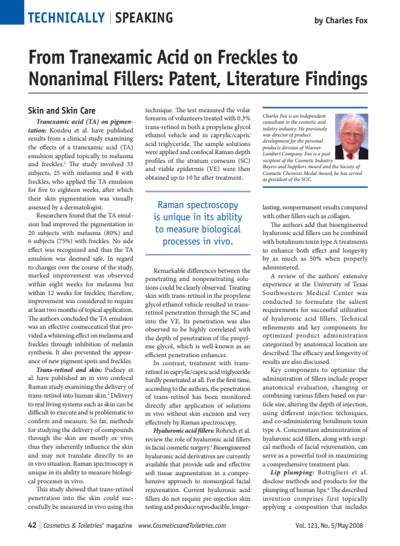 From Tranexamic Acid on Freckles to Nonanimal Fillers: Patent, Literature Findings