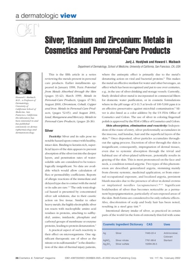 Article Download: Silver, Titanium and Zirconium--Metals in Cosmetics and Personal-Care Products