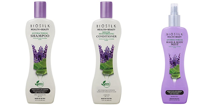 Farouk Systems Inc. has launched its BioSilk Health + Beauty Antibacterial hair care line, which includes an antibacterial shampoo, conditioner and hair/body mist to reduce germs while also replenishing and soothing hair.