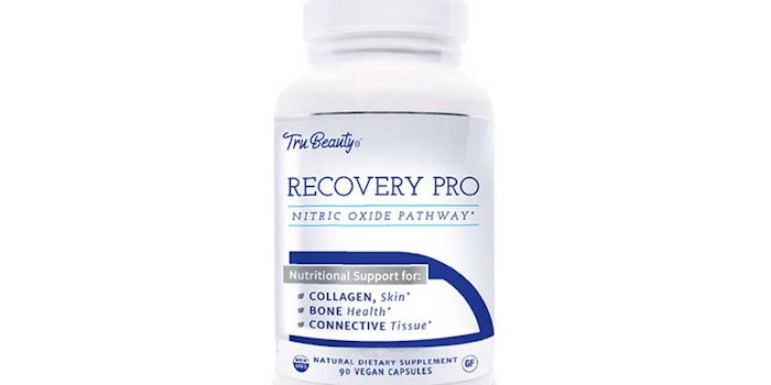 Tru Beauty's Recovery Pro Nitric Oxide Pathway is a nutricosmetic designed as a bioceutical to support natural collagen from the inside-out.