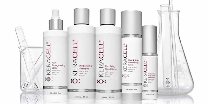 Keracell’s Hair and Scalp Revitalizing System uses stem cell actives to promote hair growth and nourish the scalp.