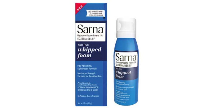 Crown Therapeutics has released its over-the-counter Sarna Eczema Relief Whipped Foam, formulated with 1% hydrocortisone to bring relief to itchy, sensitive skin.