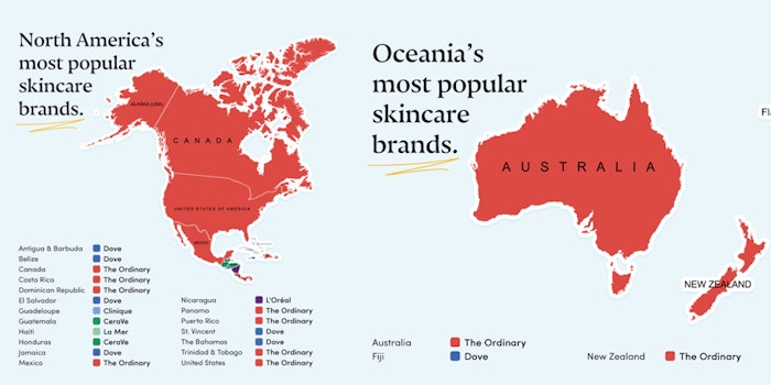 North America and Oceania's top skin care brands by country. Photo: Skincare Hero.