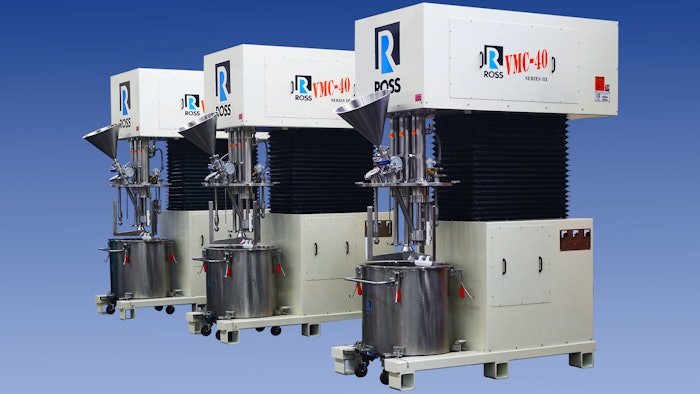 ROSS's VersaMix Triple Shaft Mixers are ideal for challenging mixing applications requiring efficient powder dispersion and critical homogenization of medium to high viscosity slurries, pastes, gels, creams and suspensions.