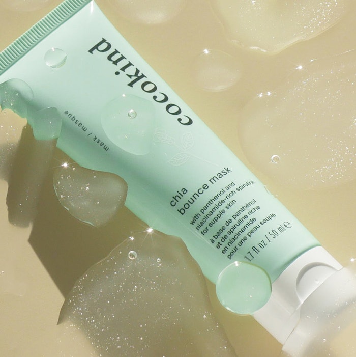cocokind Chia Bounce Mask is formulated with chia seeds, spirulina juice, panthenol and two weights of hyaluronic acid.
