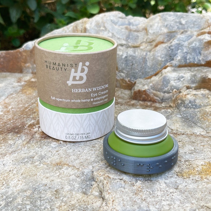 Humanist Beauty's Herban Wisdom Eye Cream is formulated with hemp, mushrooms, adaptogens and nonapeptide to nourish and smooth the whole eye area.