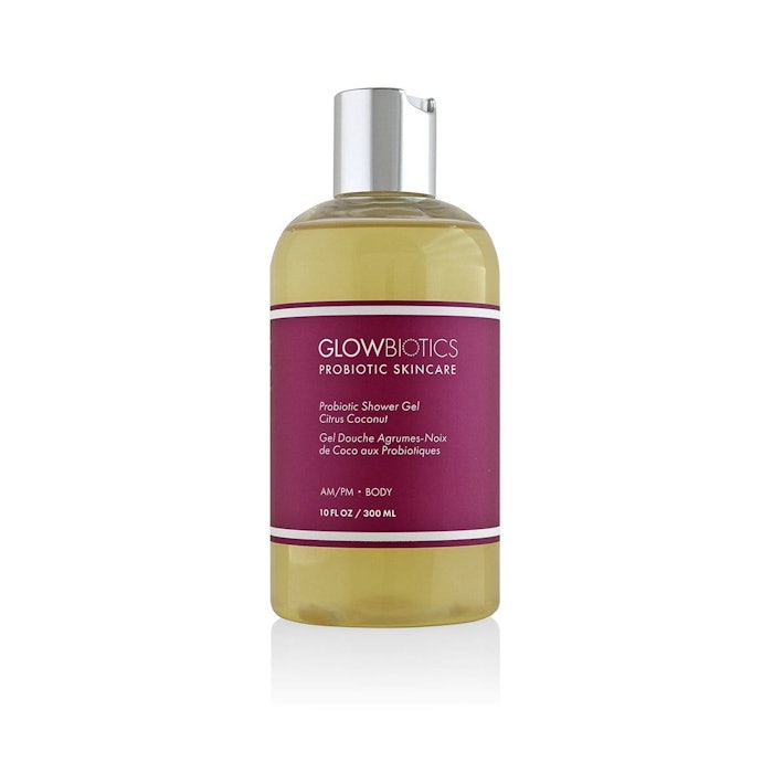 The GlowBiotics Probiotic Skincare's Probiotic Shower Gel Citrus Coconut contains key ingredients such as vitamin E and lactococcus ferment lysate.