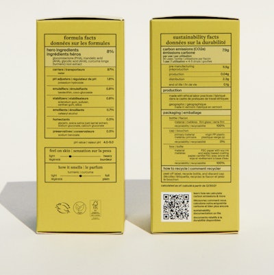 Cocokind Turmeric Illuminating Solution formula and sustainability facts