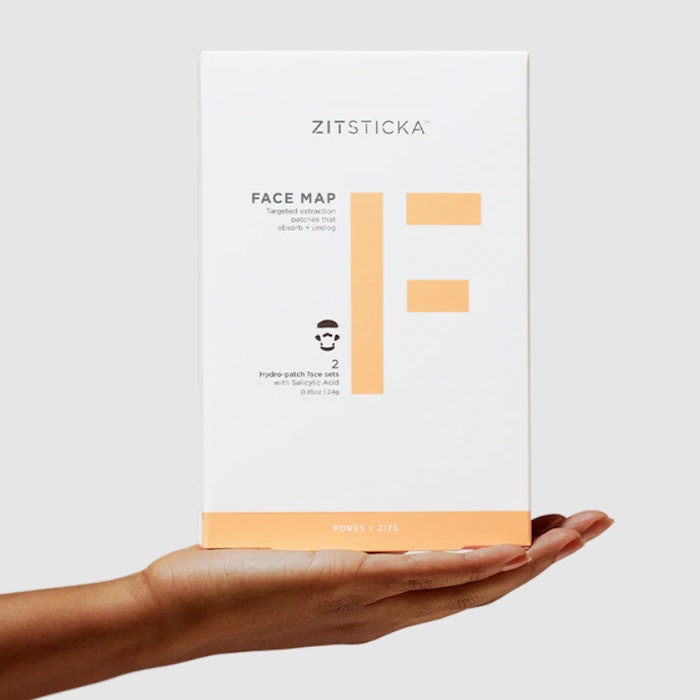 ZitSticka Face Map Surface Area Extraction Patches are infused with hydrocolloid, salicylic acid, niacinamide, tea tree and vitamin C to extract zit clusters and target congested areas.