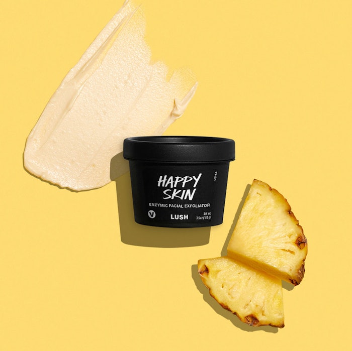 Happy Skin Enzymic Facial Exfoliator is formulated with pineapple, ground tagua nut and bamboo.