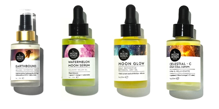 Pictured: Earthbound Night Cream, Celestial C Serum, Watermelon Moon Oil Serum and Moon Glow Daily Reparative Botanical Dry Oil.