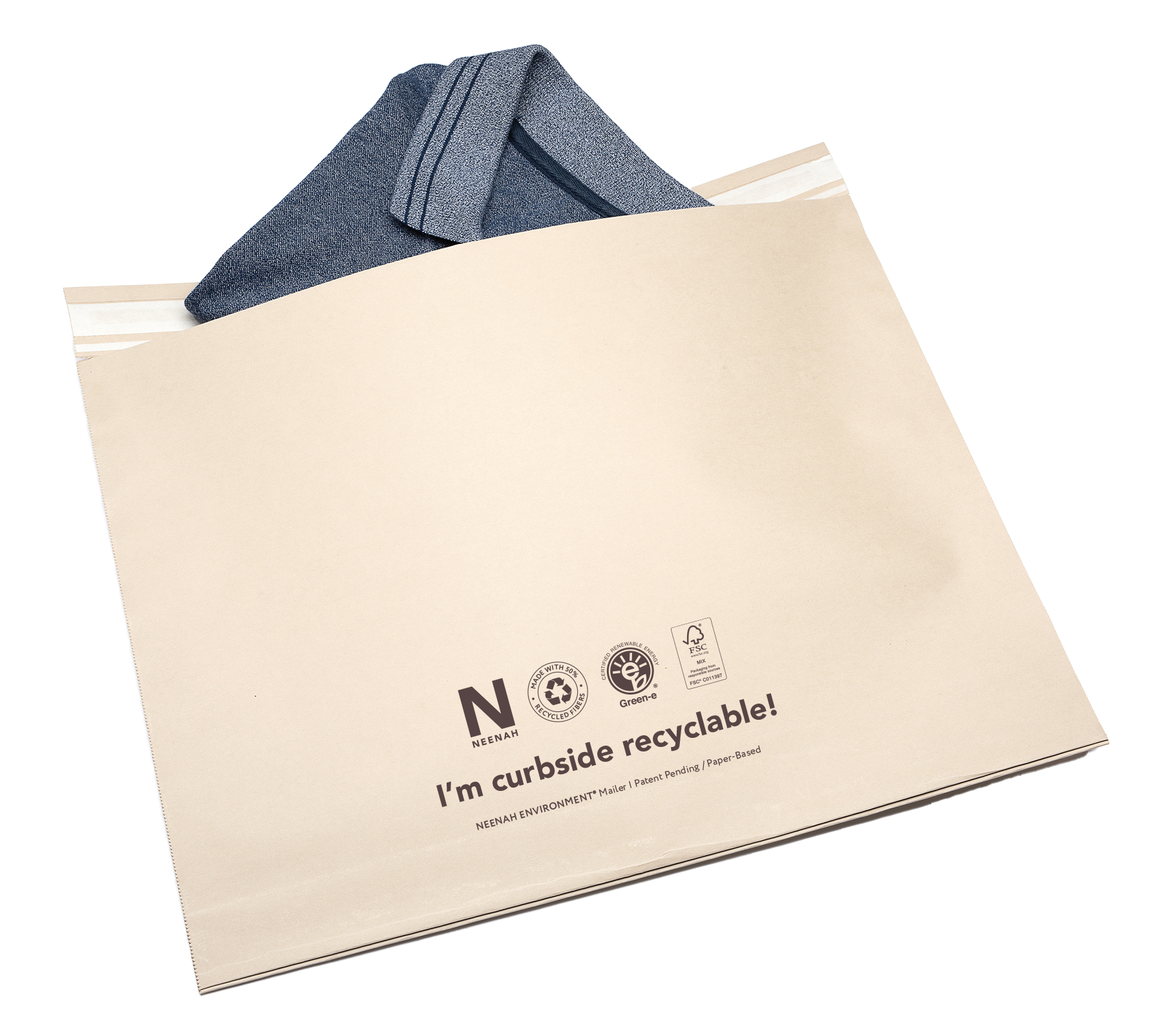 The Neenah Environment Mailer is verified blue-bin/curbside recyclable.