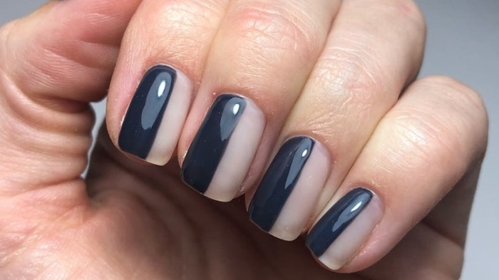 Nail art that is half glossy and half matte.
