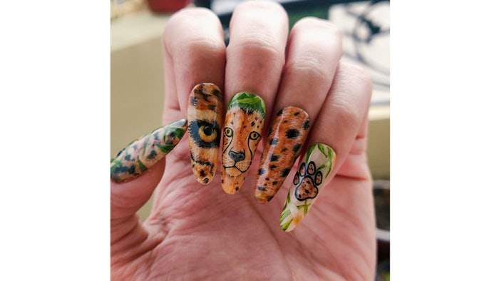 Cheetah nail art by Anubhooti Khanna to celebrate the return of cheetahs to India after seven decades.