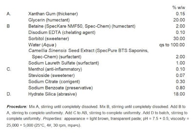 Spec Chem Toothpaste Formula