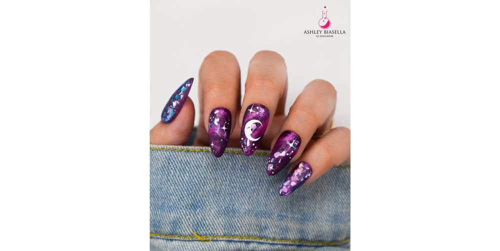 Moon nail art created by Ashley Biasella using Light Elegance products.