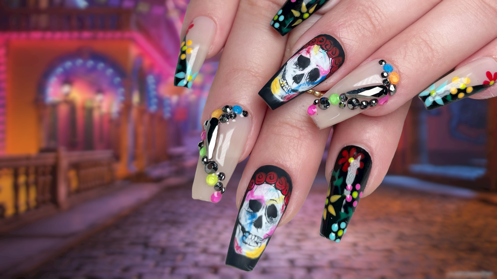 Learn how to create Dia de los Muertos nail art from Jasmine Allen.