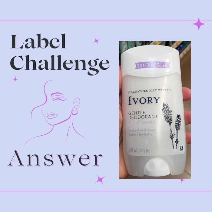 This week's Label Challenge features Ivory 24 HR Gentle Deodorant Hint of Lavender. We have a returning winner from last week who guessed first on both Facebook and Instagram.