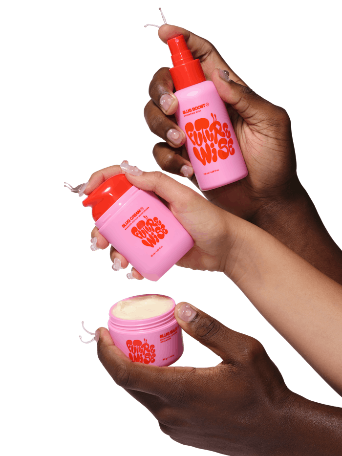 The Futurewise Slugging System consists of three products that are formulated with humectants to draw water in, emollients to moisturize and smooth, and occlusives to lock in the formulations on the skin.