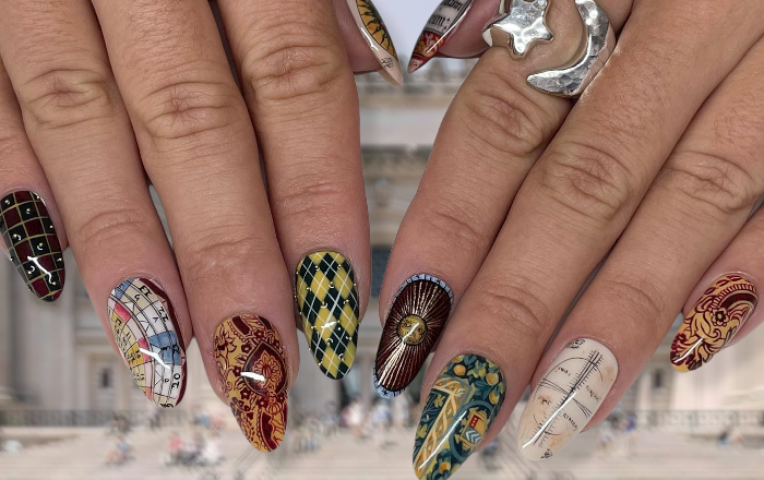 Tudor-era mini portrait nail art by Tahvya Krok