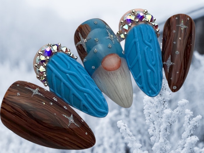 A gnome-inspired nail set from nail educator and technician Classic Nicole-Mully