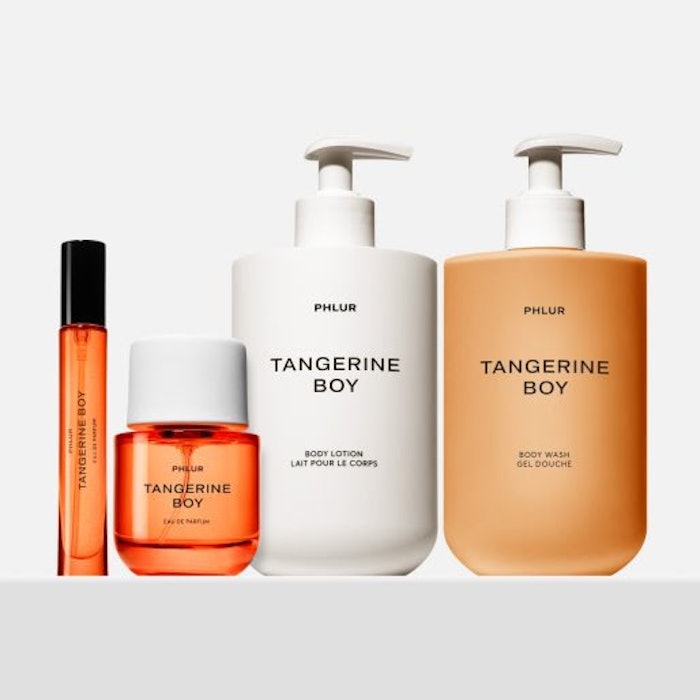 Phlur's new line of Tangerine Boy products include eau de parfum, body lotion and body wash.