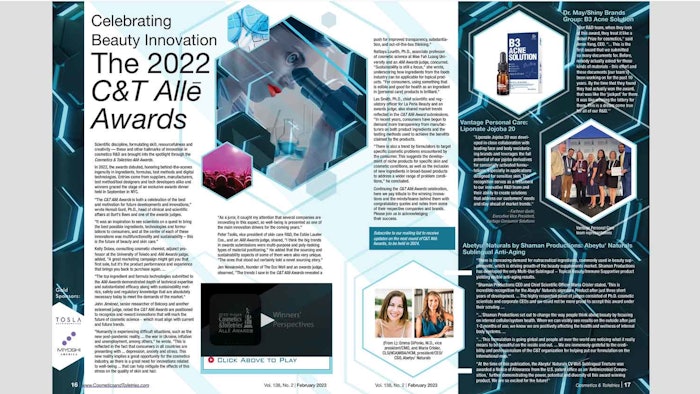 Scientific discipline, formulating skill, resourcefulness and creativity — these and other hallmarks of innovation in cosmetics R&D are brought into the spotlight through the Cosmetics & Toiletries Allē Awards.