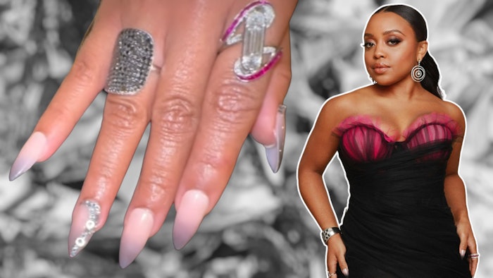 Find out how celebrity manicurist Temeka Jackson created this custom press-on mani for Quinta Brunson.