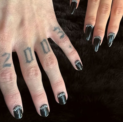 Celebrity nail artist Brittney Boyce created Chari D'Amelio and Landon Barker's 2023 Grammy nail looks using products from CND.
