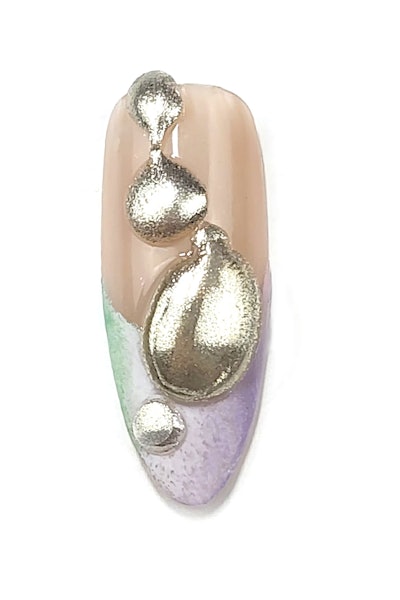'I Tried to Be Basic' is a French tip nail design with flashes of chrome polish.