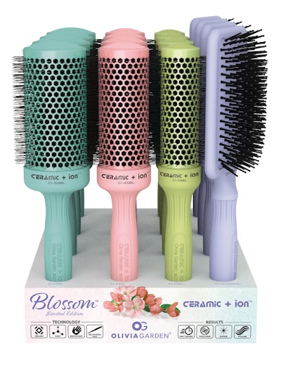 Olivia Garden's limited edition Blossom Brushes feature four pastel colors, perfect for the spring season.