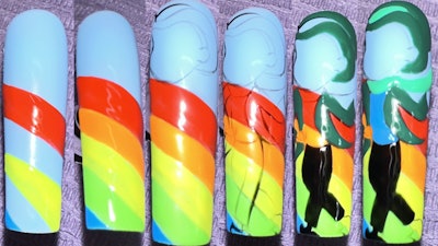 Steps 3-6 for Lucky the Leprechaun nail art.