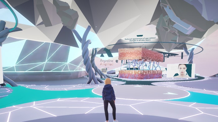 In the Argireline peptide verse digital world, guests can create avatars and explore an environment inspired by the structure of skin. There is also an arena for large groups to meet and view videos.