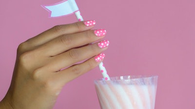 Pink and white polka dot nails