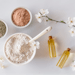 Natural ingredients, mud and clay, for facial and body mask or scrub. Spa and bodycare concept.
