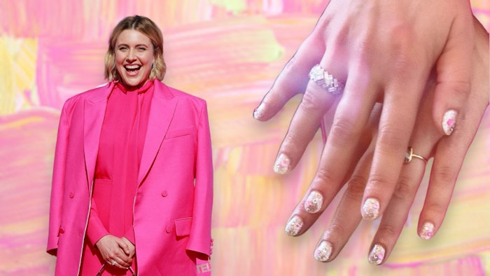 Nail artist Ashlie Johnson created Greta Gerwig's disco ball nail look for the Hollywood premiere of her film 'Barbie.'