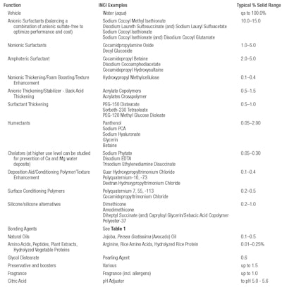 Formula 1. Sulfate-free Formulation Framework for Damaged Hair