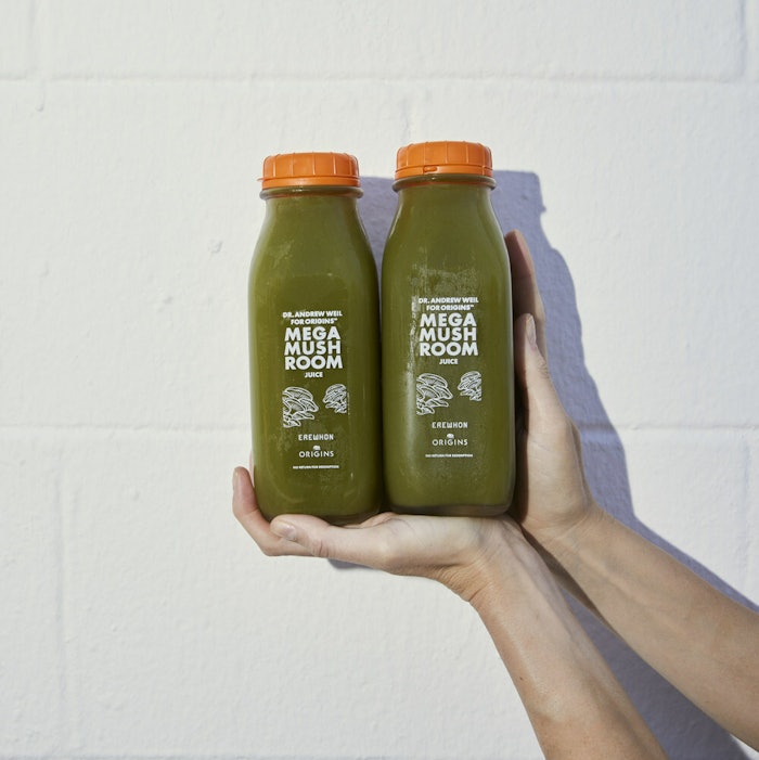 In addition to the mushrooms, the juice comprises Granny Smith apple, cucumber, pineapple, kiwi, spinach, broccoli, parsley, sea moss and pearl powder.