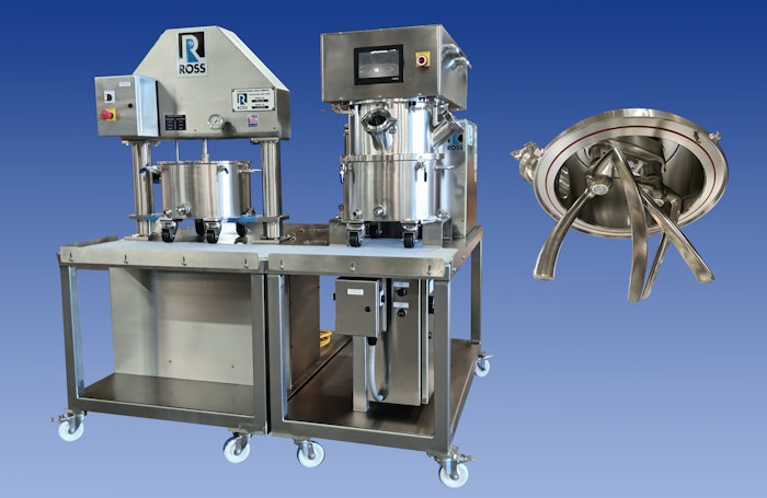 The Sanitary Double Planetary Mixer Model DPM-4S and Sanitary Discharge System Model DS-4S (pictured) are customized and engineered for efficient processing of medical-grade silicone formulations in a portable workstation.